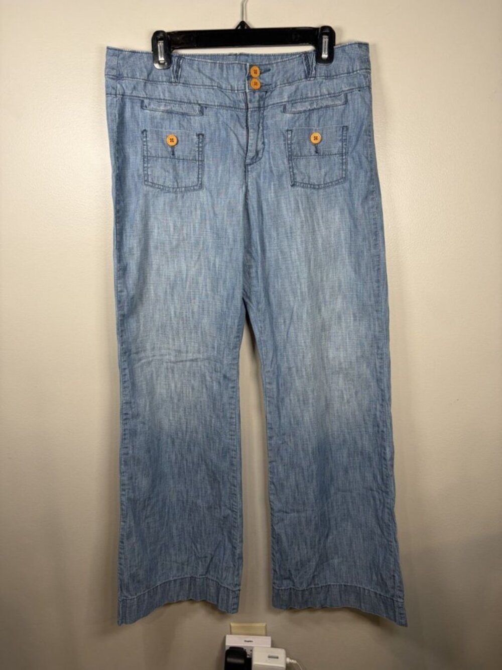 Pilcro Anthropologie Wide Leg Sailor Chambray Pants Size 31 Button Front